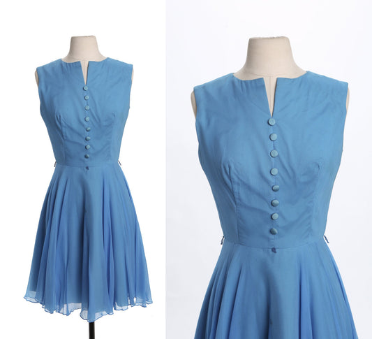 60's Woman Blue Poly Casual Dress - Sleeveless