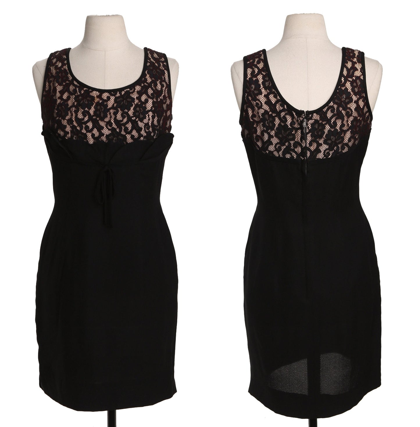 Vintage Woman Black Evening Dress with Floral Lace Top Details - Era 50's to 60's