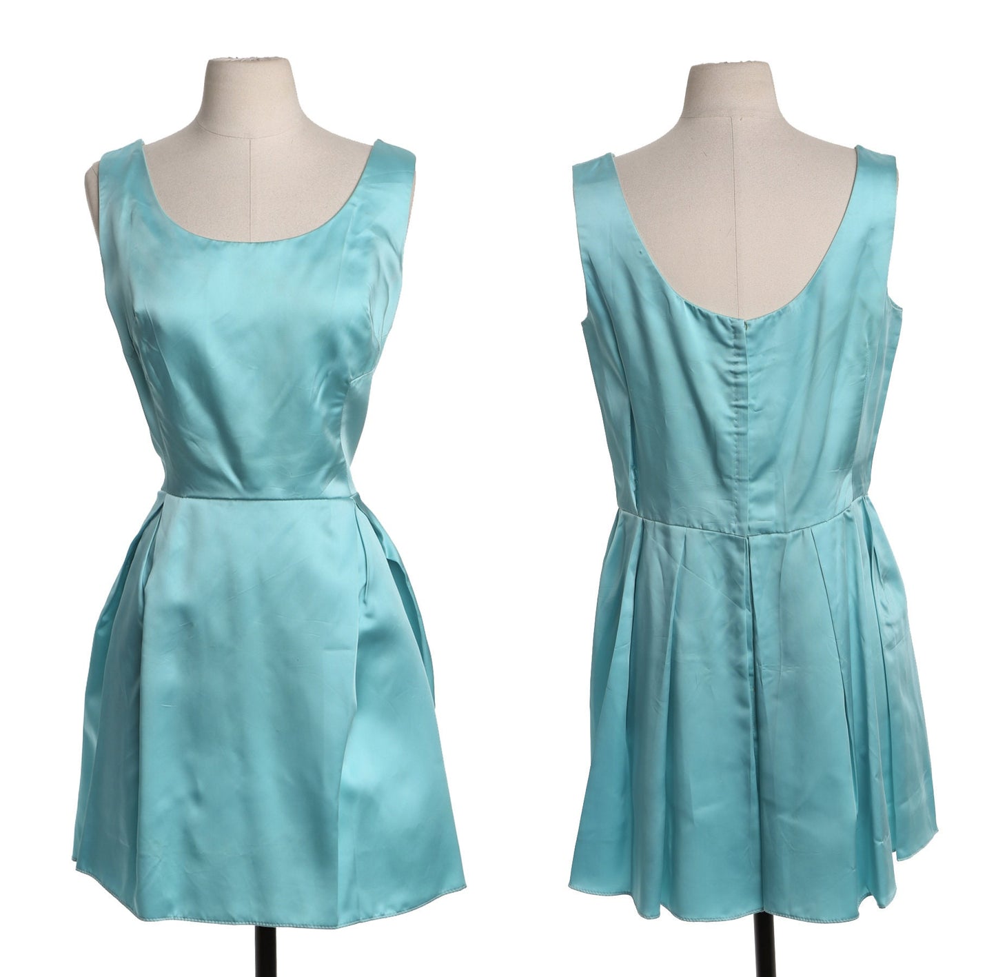 Vintage Women Blue Satin Evening Dress - Sleeveless - Era 50's to 60's