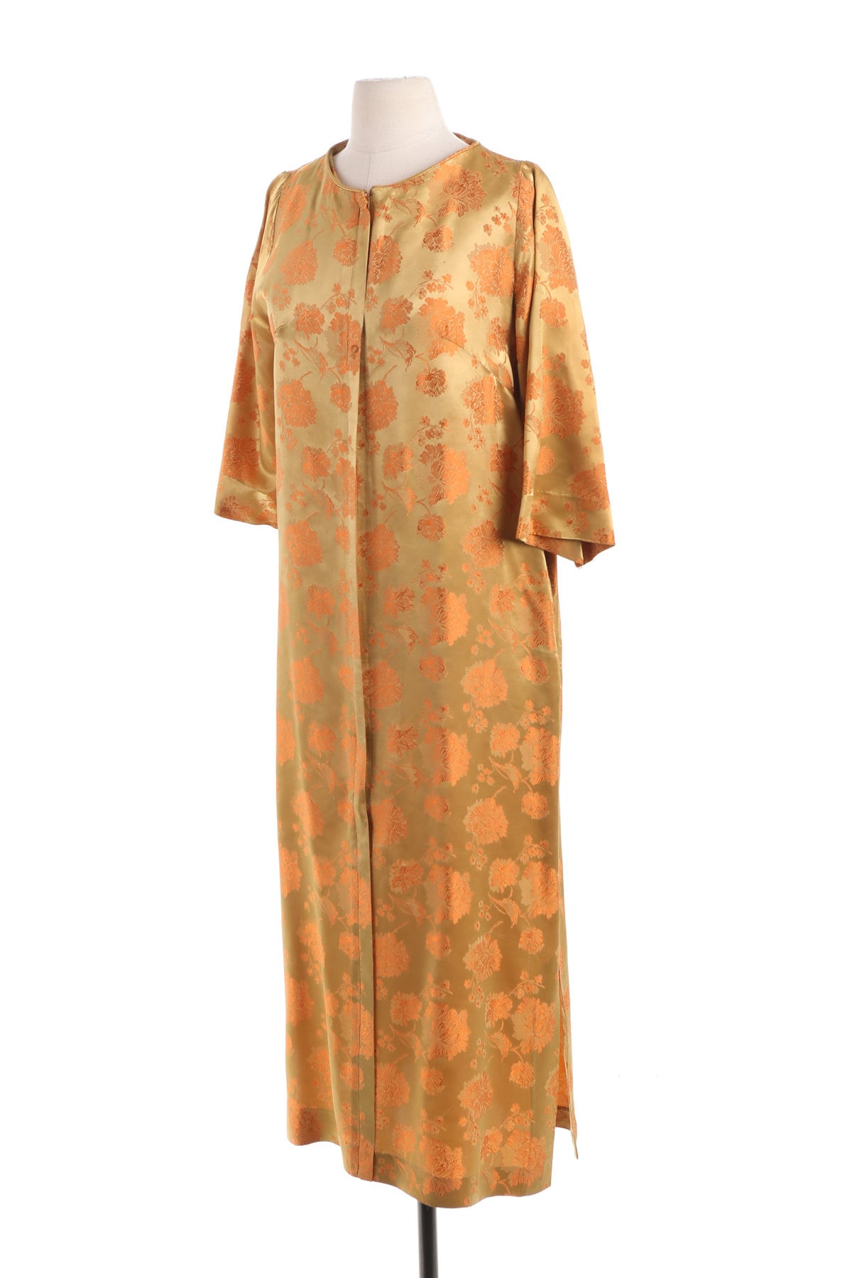 Vintage Golden Brocade Red Floral Print Evening Dress