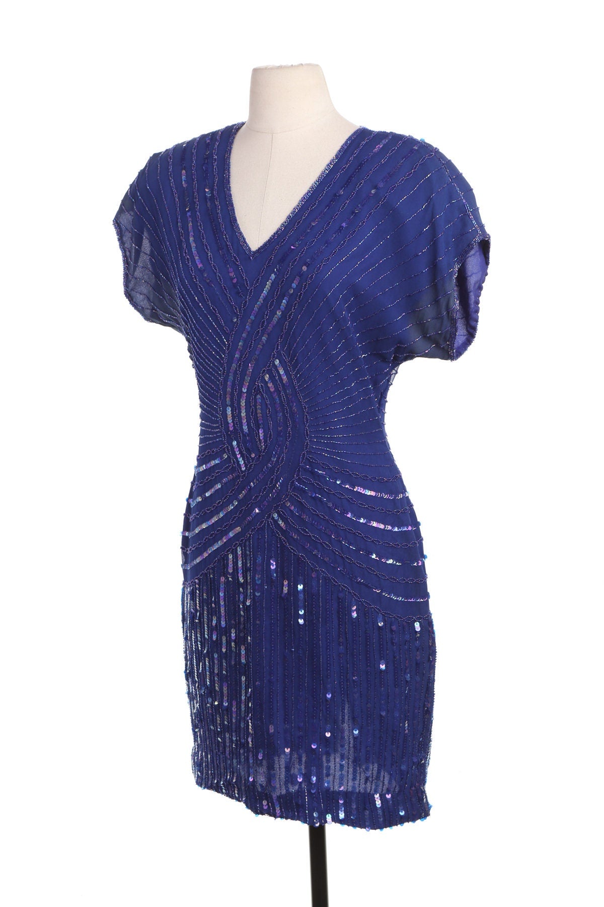 Vintage Blue Sequin Dress - Era 70's - 80's