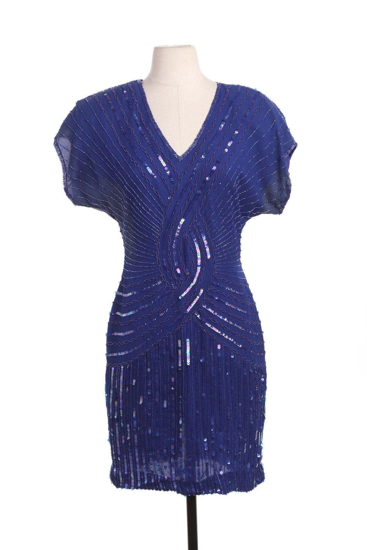 Vintage Blue Sequin Dress - Era 70's - 80's