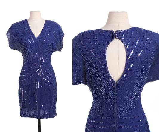 Vintage Blue Sequin Dress - Era 70's - 80's