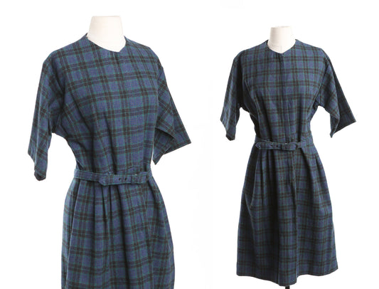 Vintage Plaid Dress - Blue and green - Era 50's - 60's