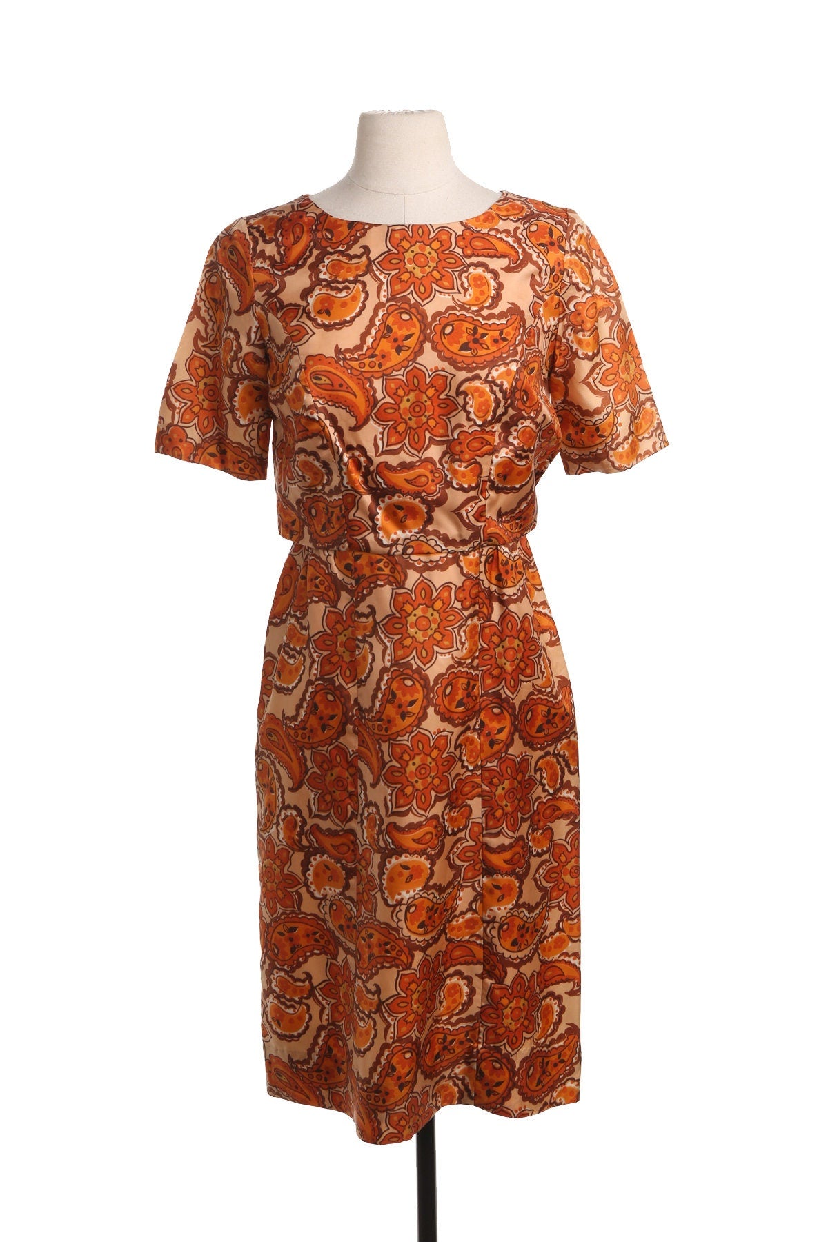 Vintage Paisley Casual Dress - Era 50's 60's - Brown Paisley Print