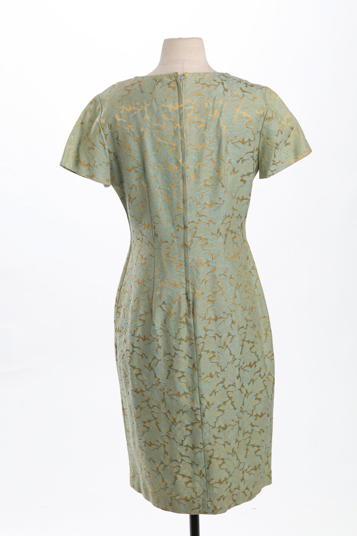 Vintage Women Evening Dress - Golden and Green Brocade Fabric - Era 50's - 60's