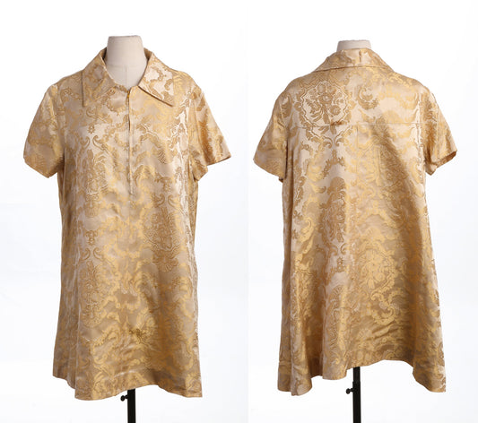 Vintage Golden Brocade Paisley Dress - Era 60's 70's