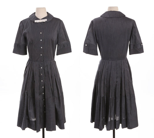 Vintage Rockabilly Black Striped Casual Dress