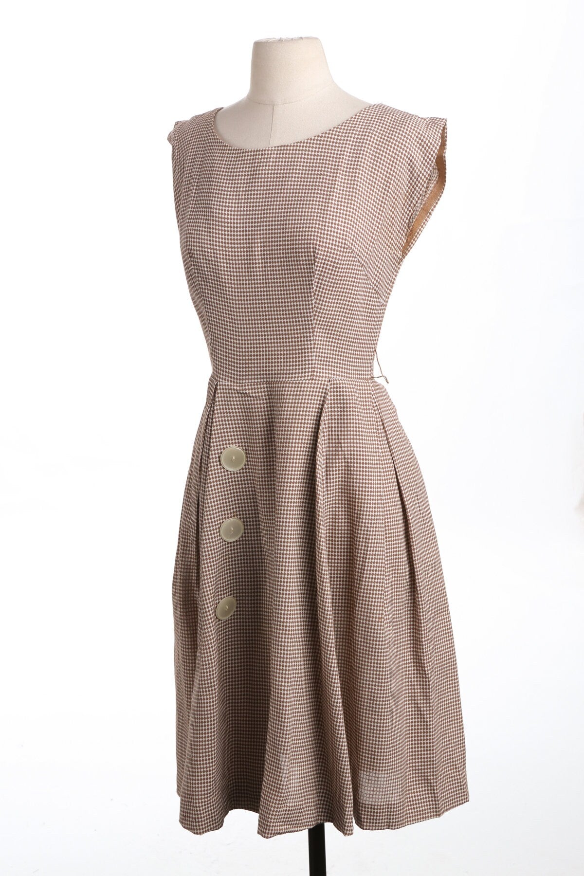 Vintage Women Brown Plaid Summer Dress