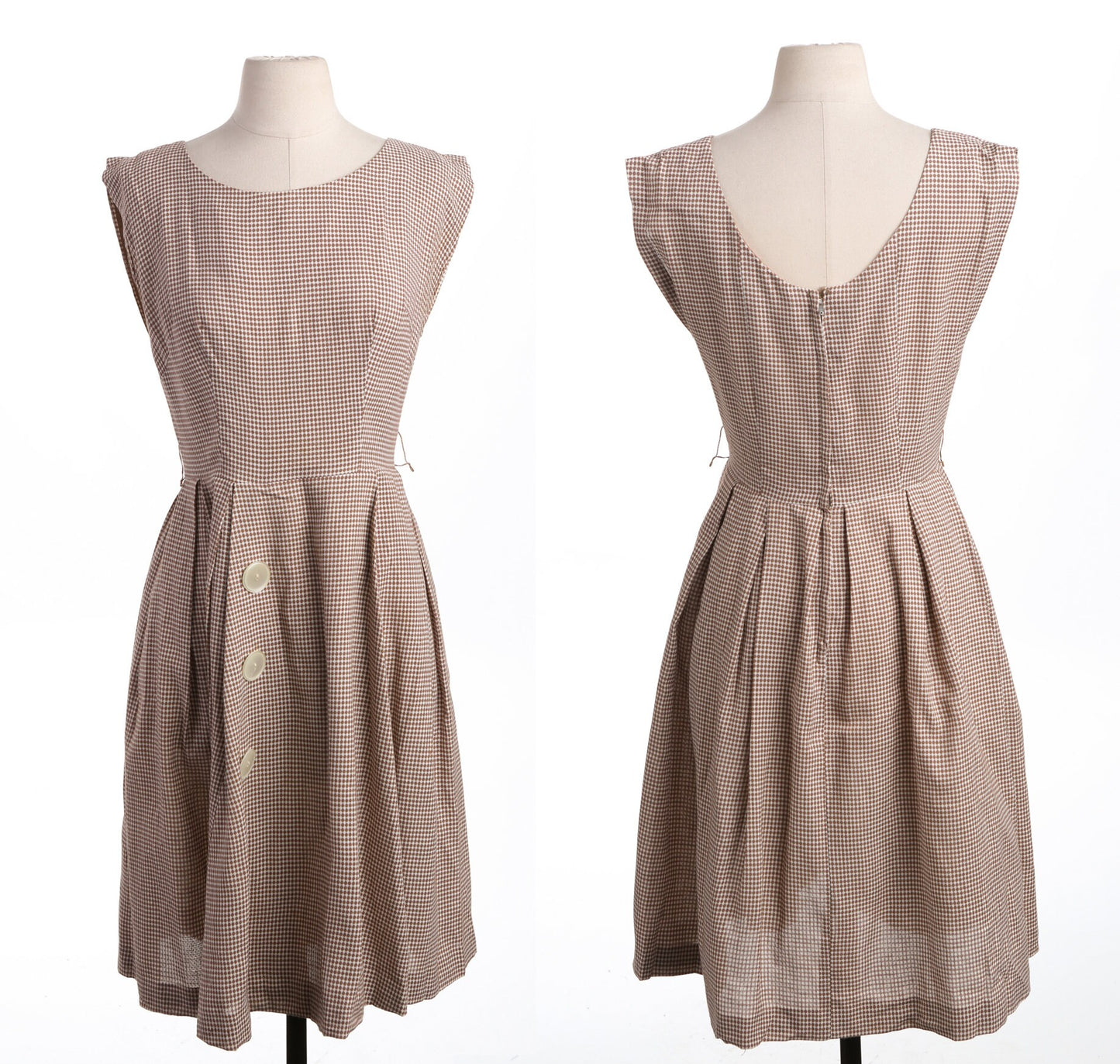 Vintage Women Brown Plaid Summer Dress