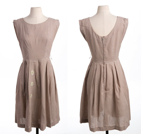 Vintage Women Brown Plaid Summer Dress