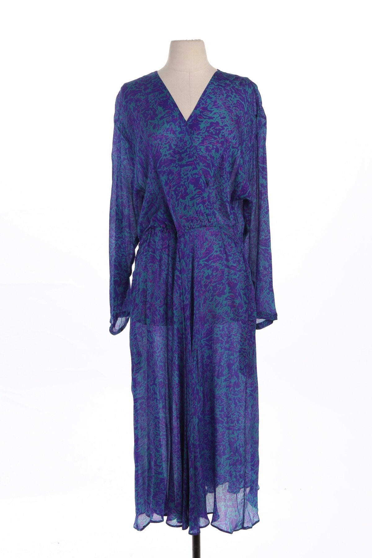 Vintage Purple Dress - Floral Print - Casual - Long Sleeves - Era 80's -90's