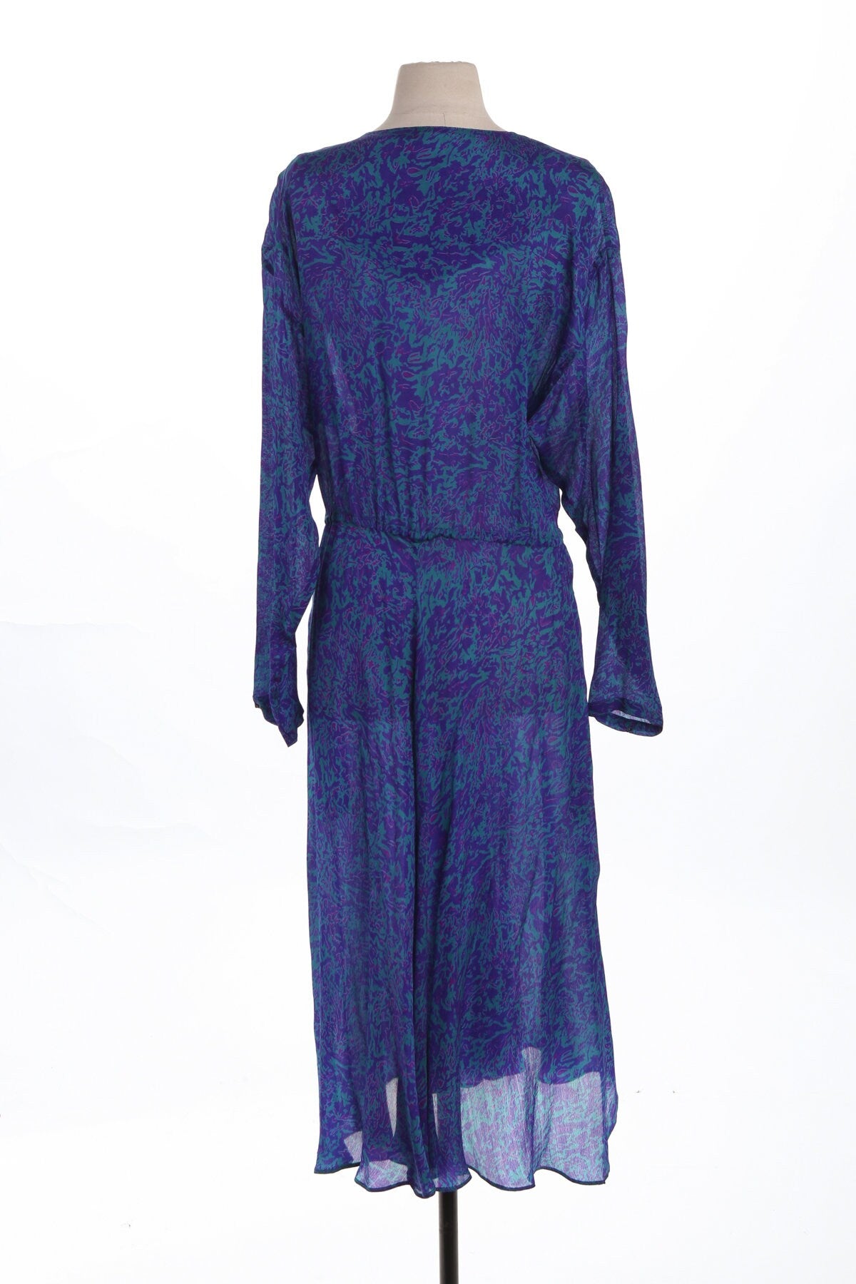 Vintage Purple Dress - Floral Print - Casual - Long Sleeves - Era 80's -90's