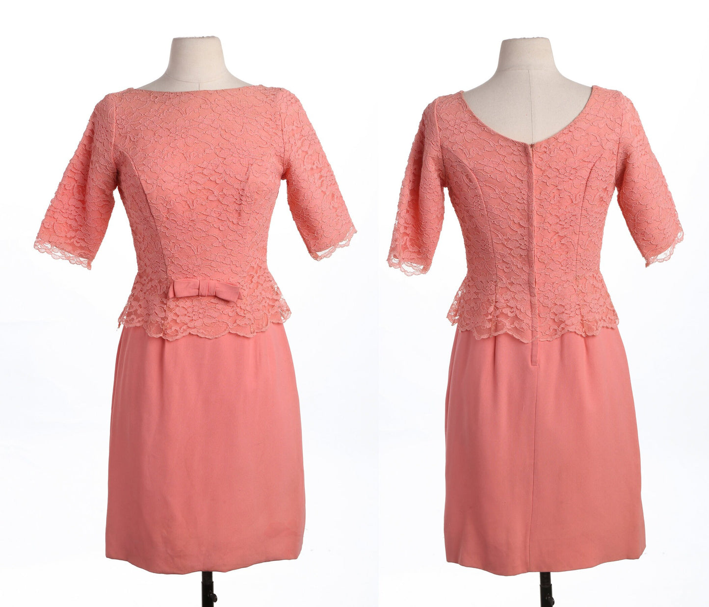 Vintage Casual Dress - Pink Floral Lace Top - Era 50's - 60's