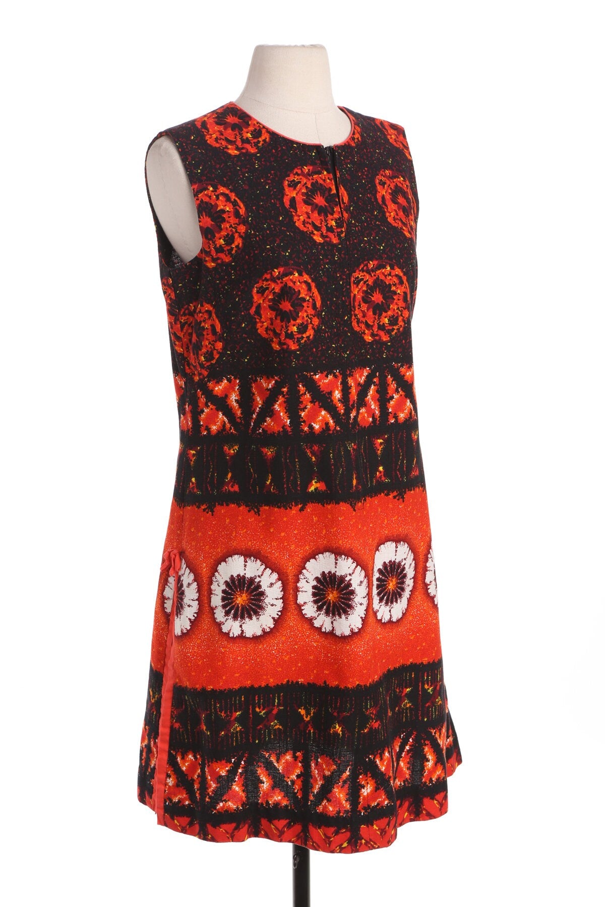 Vintage Hawaiian Dress - Orange Flora Print Details - Era 60's 70's