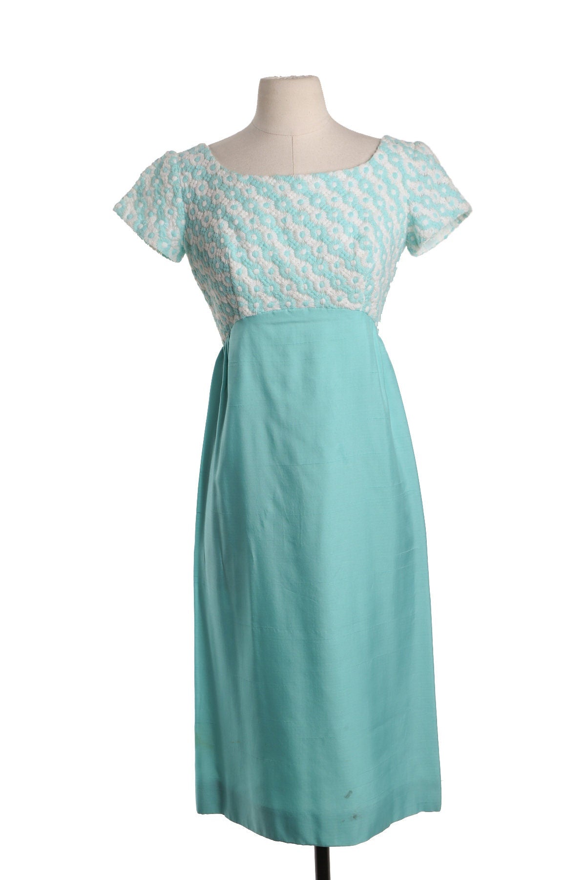 Vintage Long Baby Blue Evening Dress with Floral Embroidery