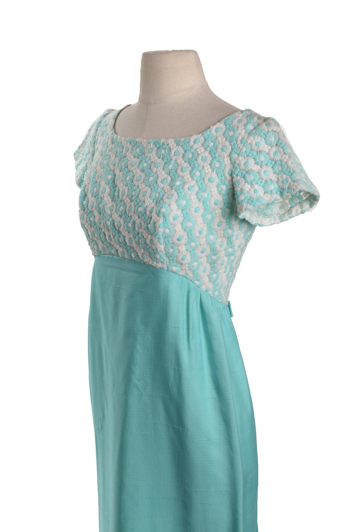 Vintage Long Baby Blue Evening Dress with Floral Embroidery