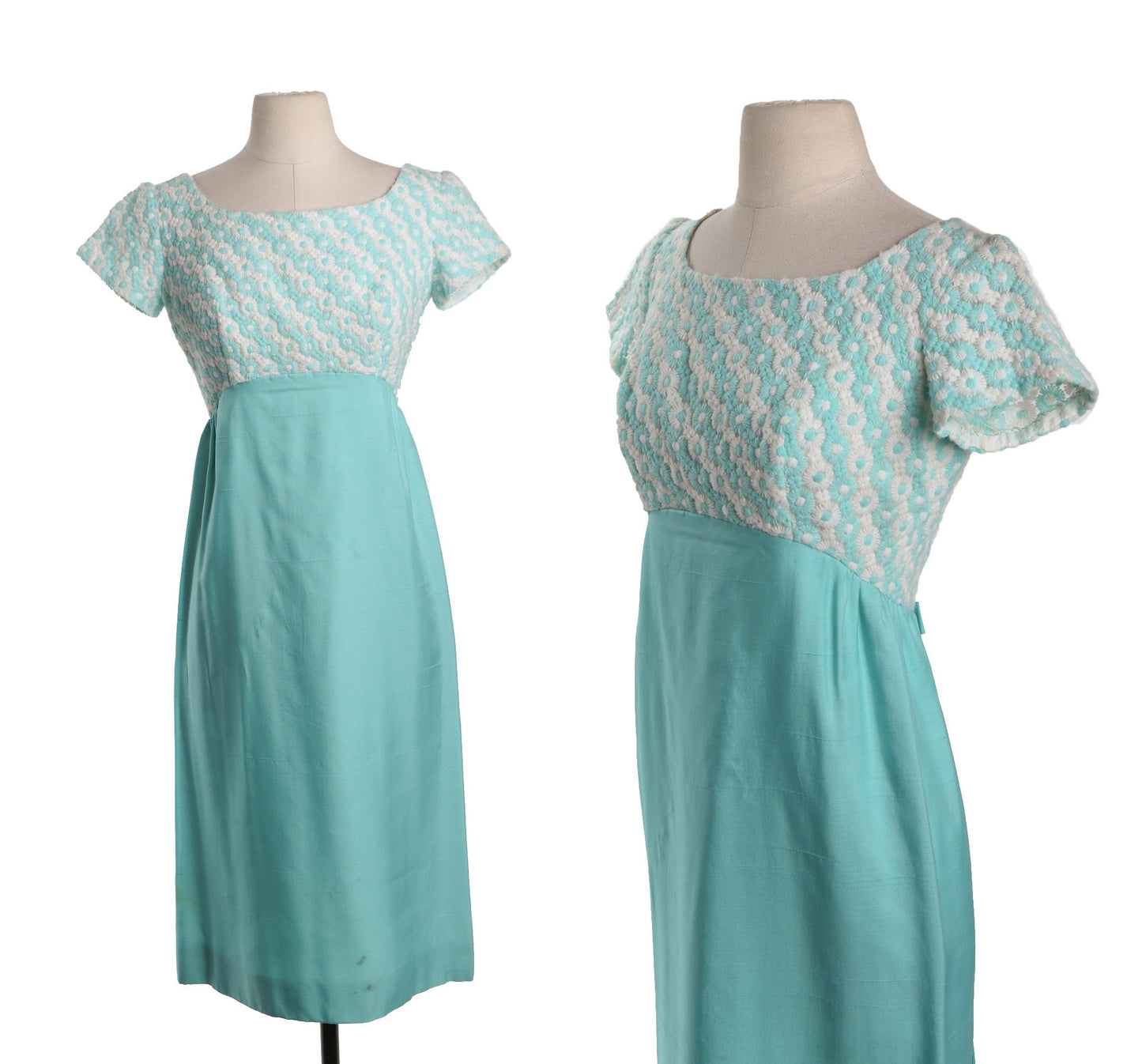 Vintage Long Baby Blue Evening Dress with Floral Embroidery