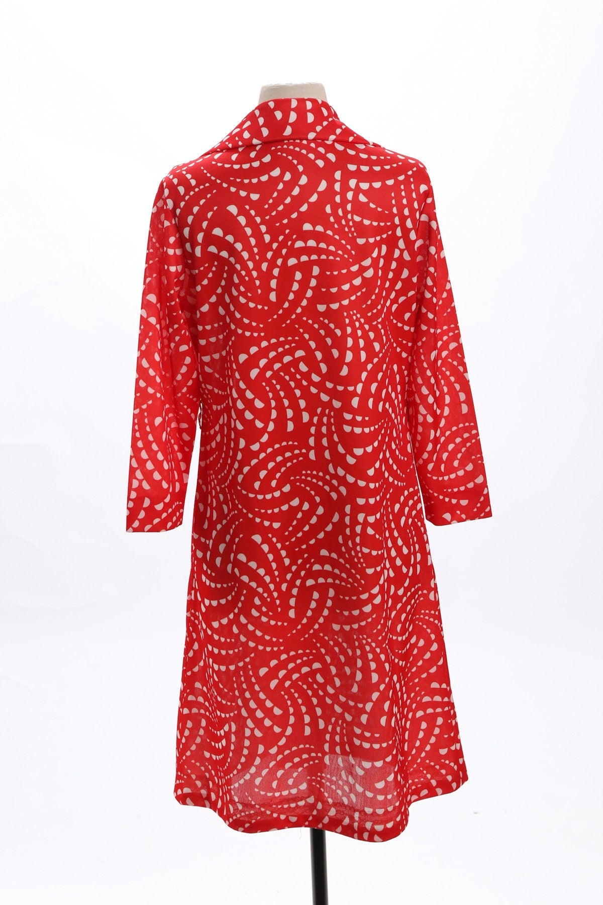 70'd Red Poly Front Zipper Closure Dress