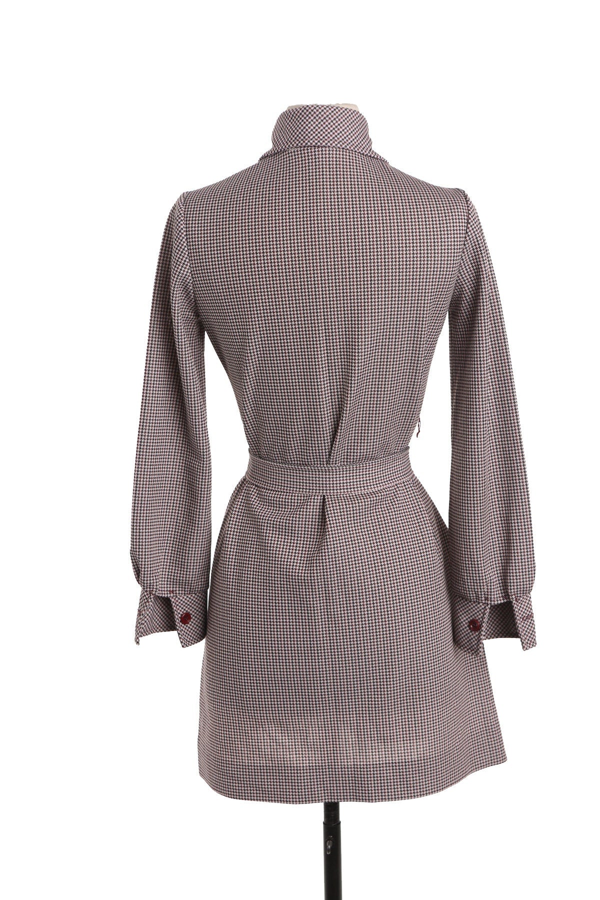 70's Women Brown Plaid Mod Long Sleeve Dress with Waist Belt