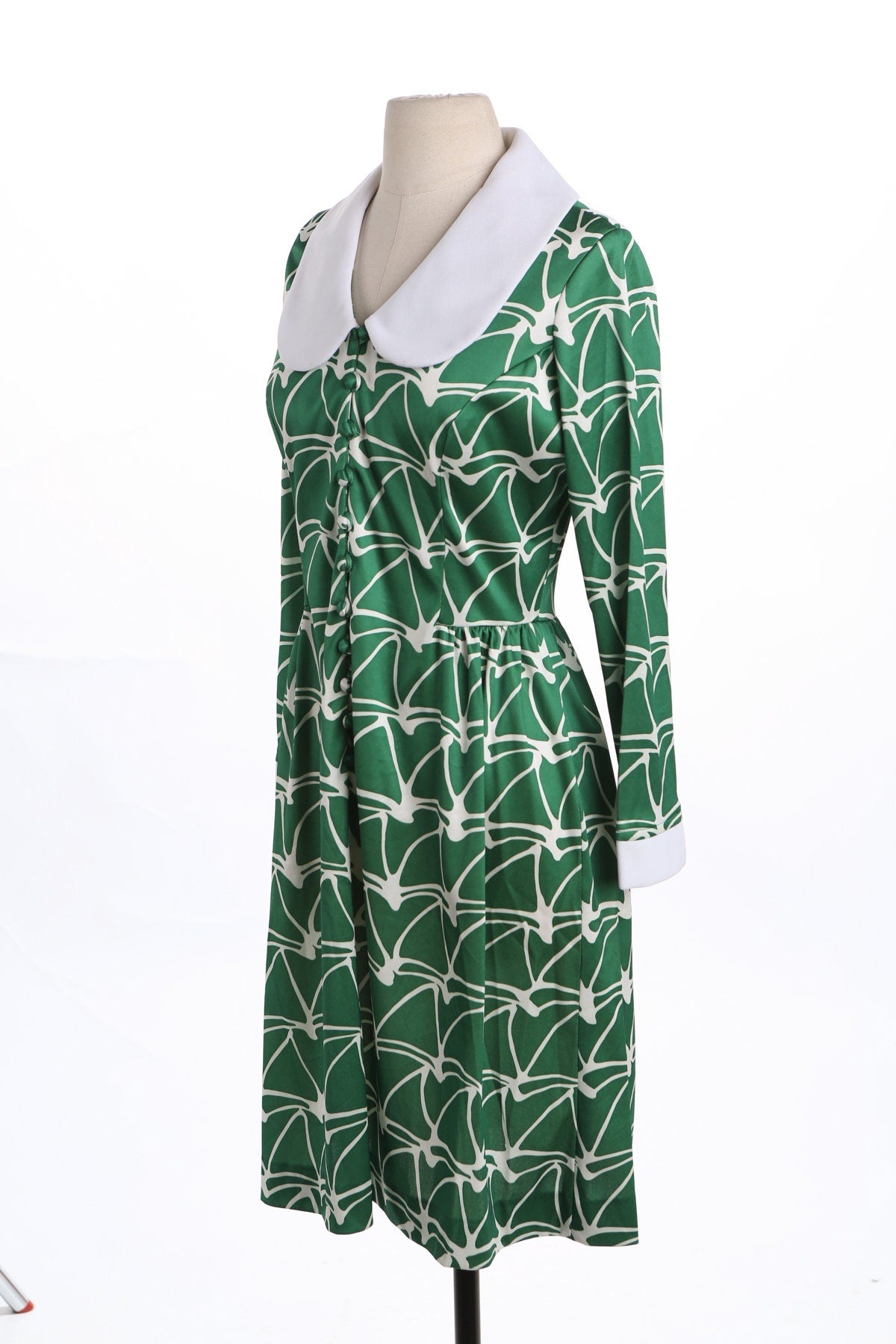 70's Green Button Down Poly Summer Dress