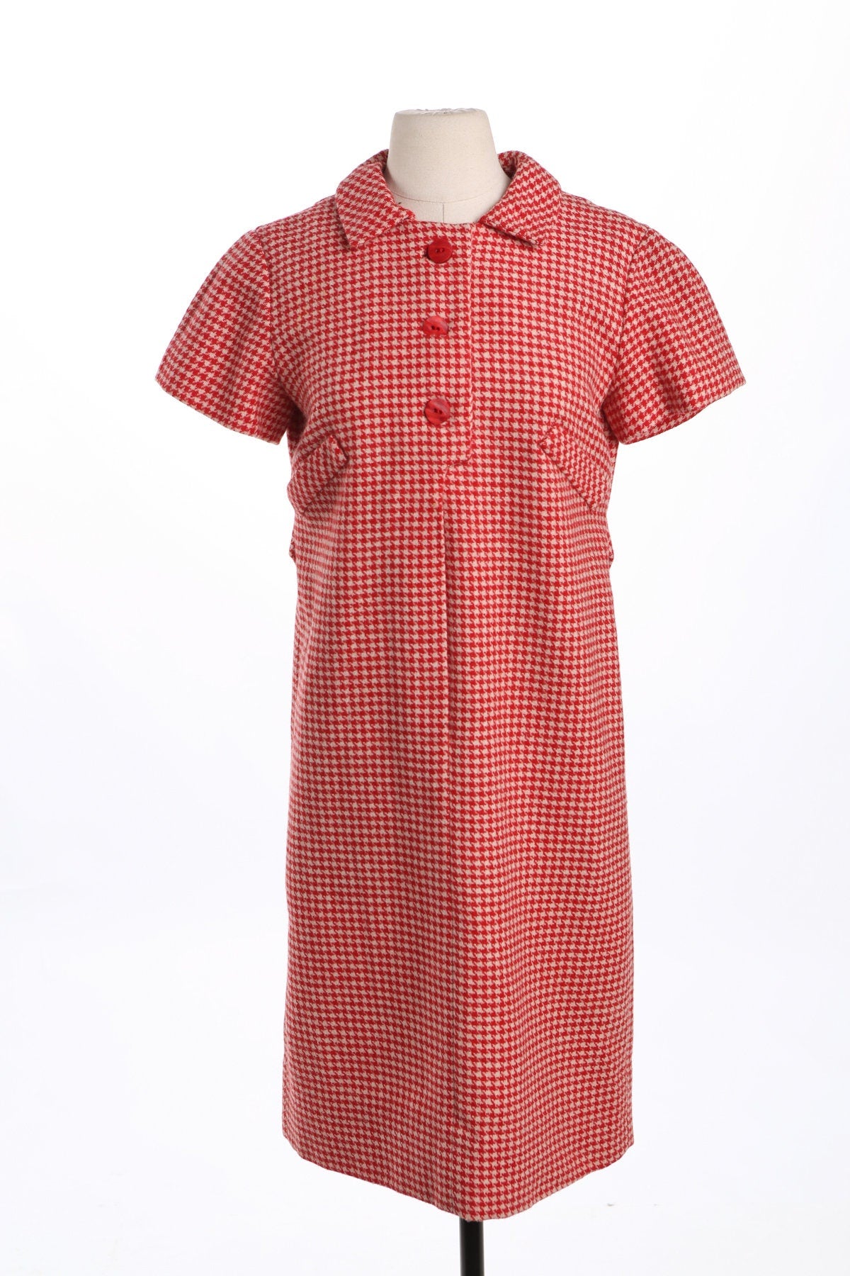 60's Women Red Plaid Mod Dress