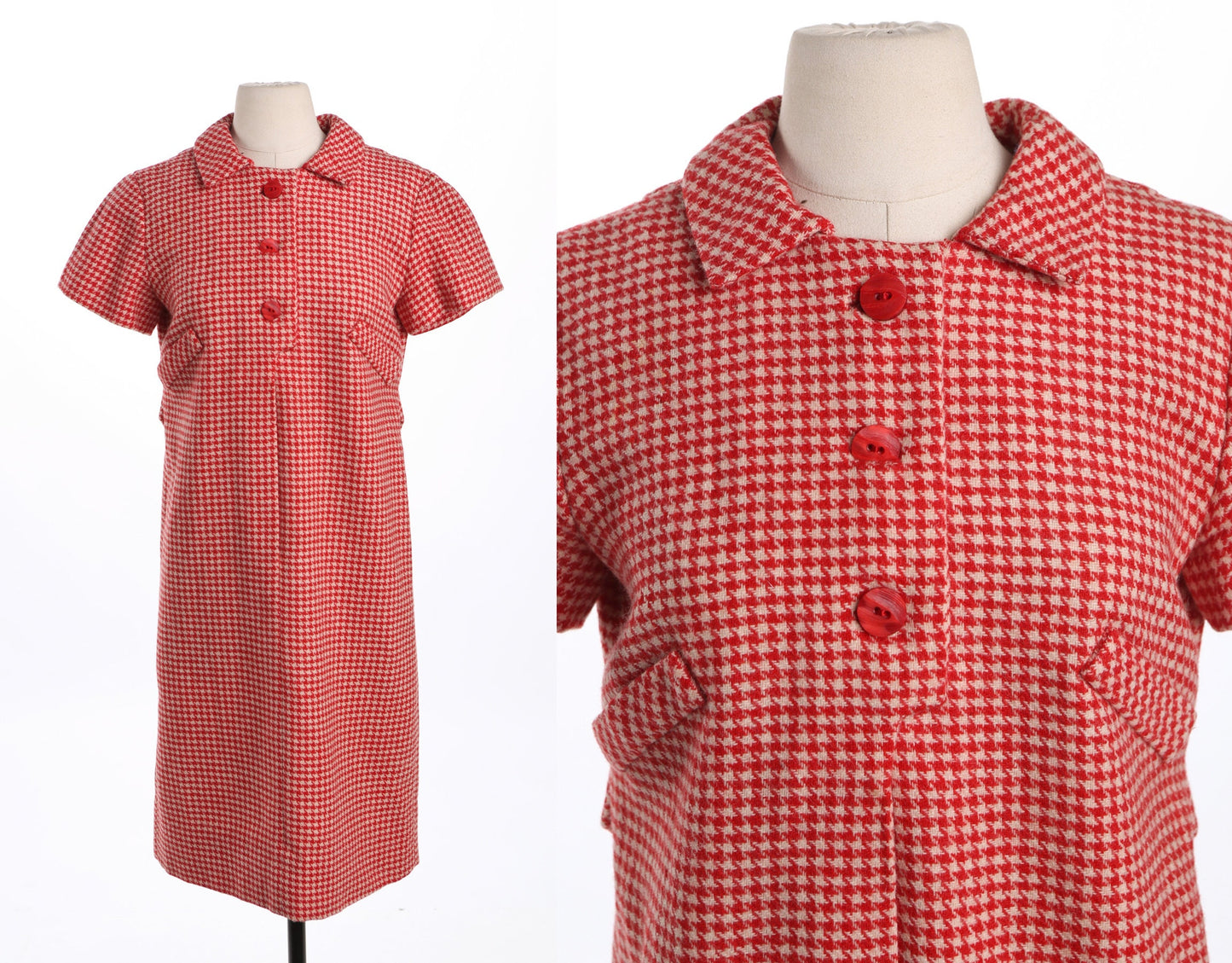 60's Women Red Plaid Mod Dress