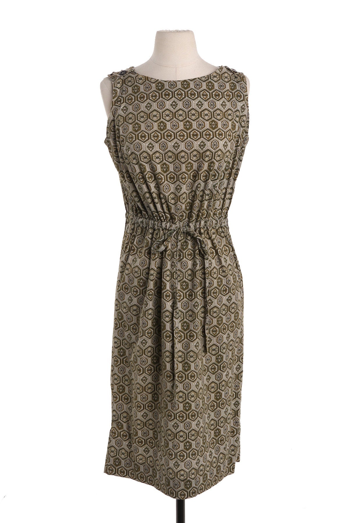 Vintage Women Brown Geometric Print Sleeveless Summer Dress