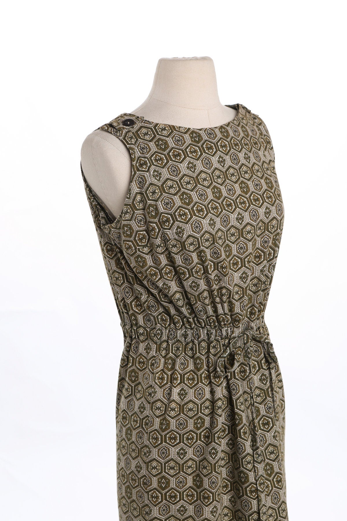 Vintage Women Brown Geometric Print Sleeveless Summer Dress
