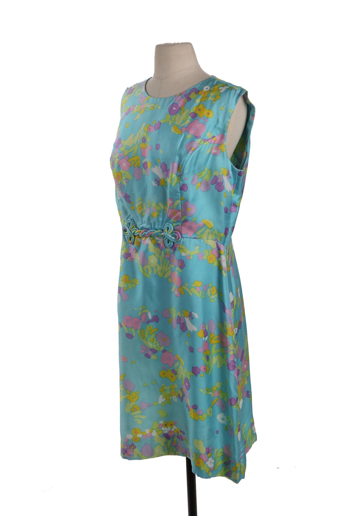 Vintage Women Floral Print Blue Casual Dress - Era 50's - 60's
