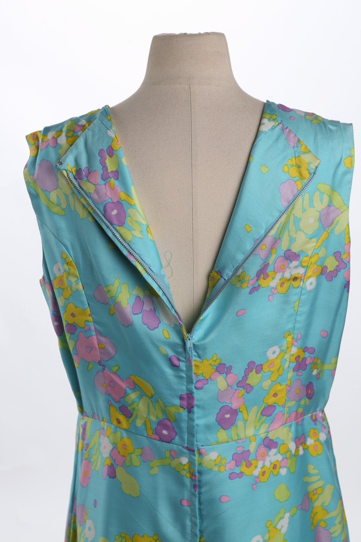 Vintage Women Floral Print Blue Casual Dress - Era 50's - 60's