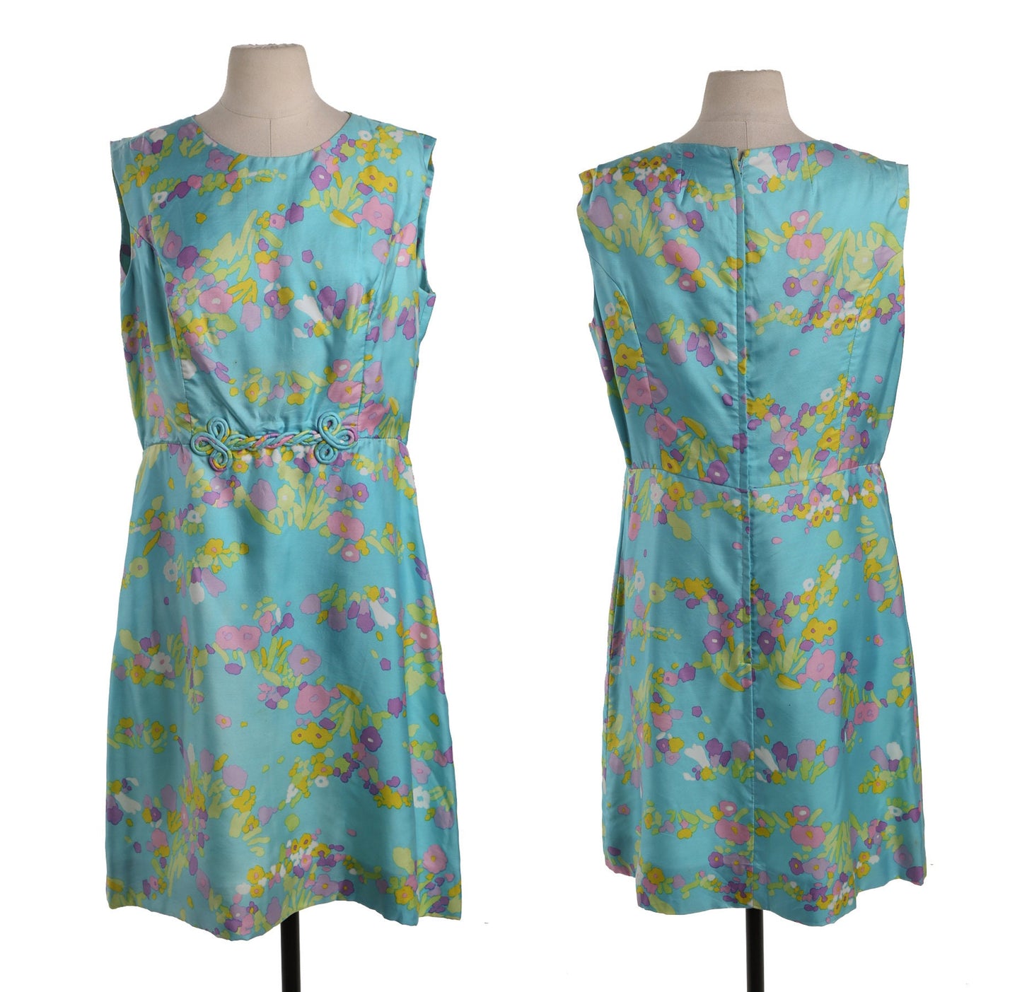 Vintage Women Floral Print Blue Casual Dress - Era 50's - 60's
