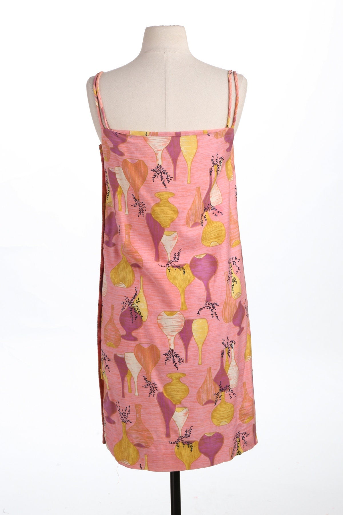 Vintage Pink Summer Dress - Era 60's - 70's - Vases Print