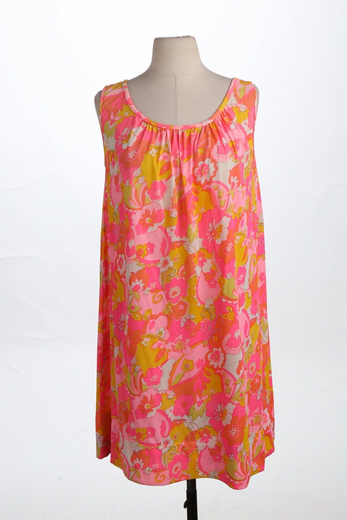 Vintage Floral Print Pink Slip Dress