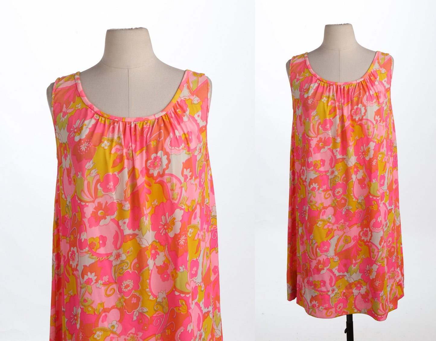 Vintage Floral Print Pink Slip Dress