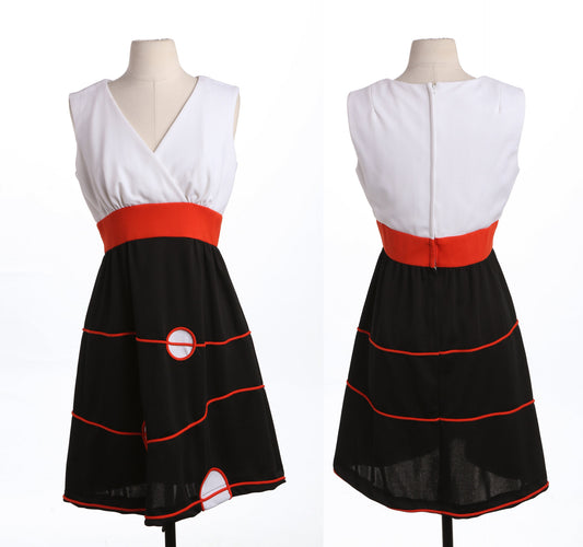 70's Women Black and White Summer Polyester Dress