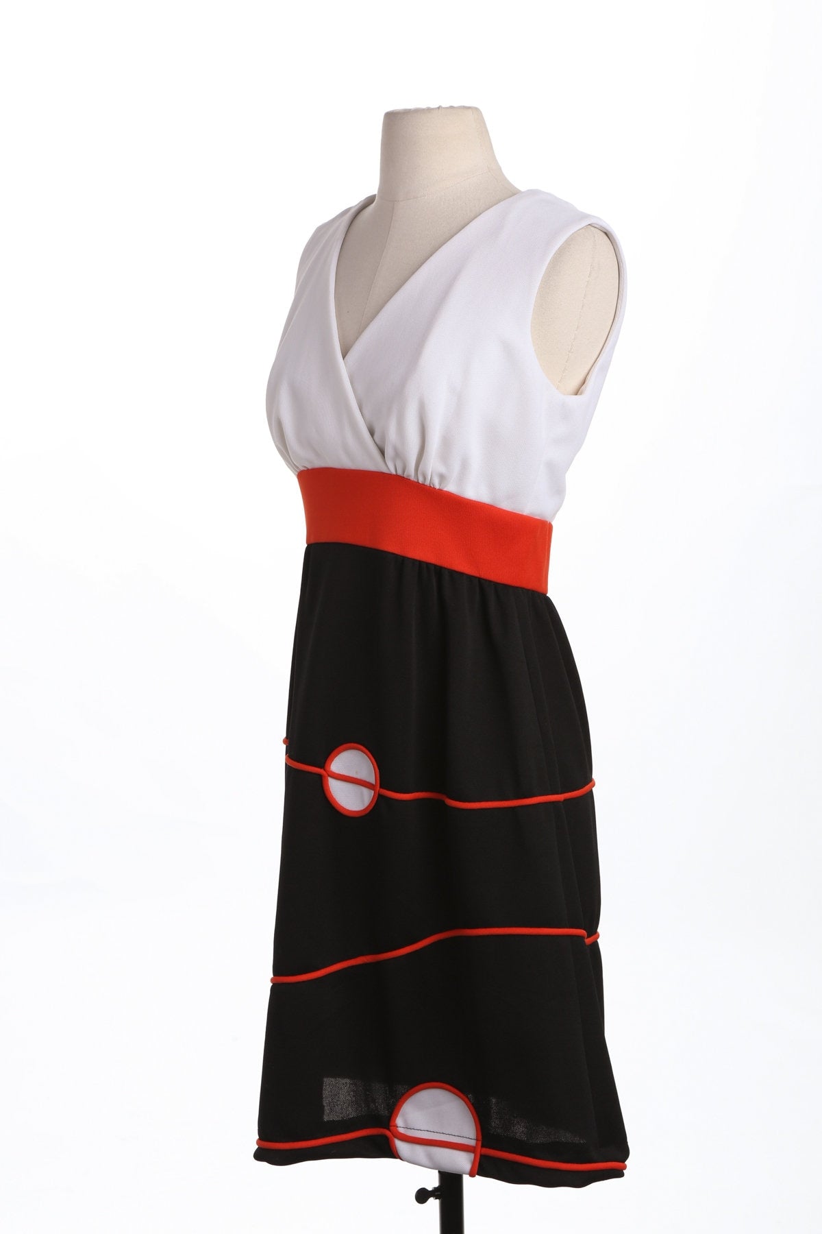70's Women Black and White Summer Polyester Dress