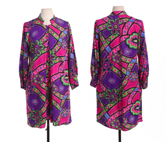 70's Purple and Pink Casual Polyester Dress