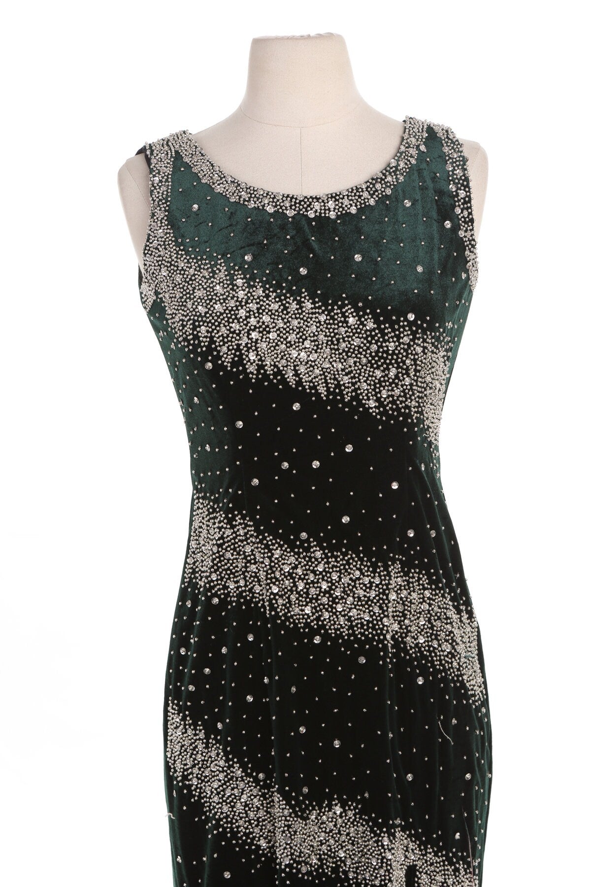 Vintage Elegant Green Evening Velvet Sequin Long Dress - Era 90's - Y2K