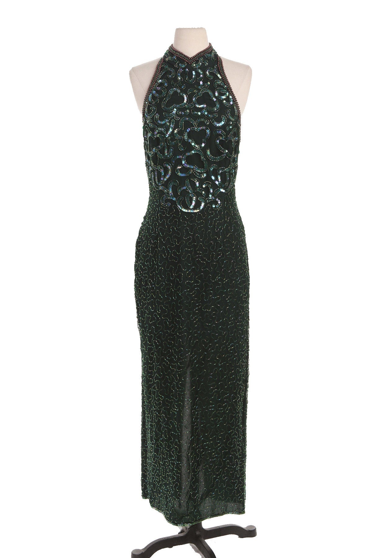 Vintage Women Black Long Sequin Dress - Era 80's - 90's