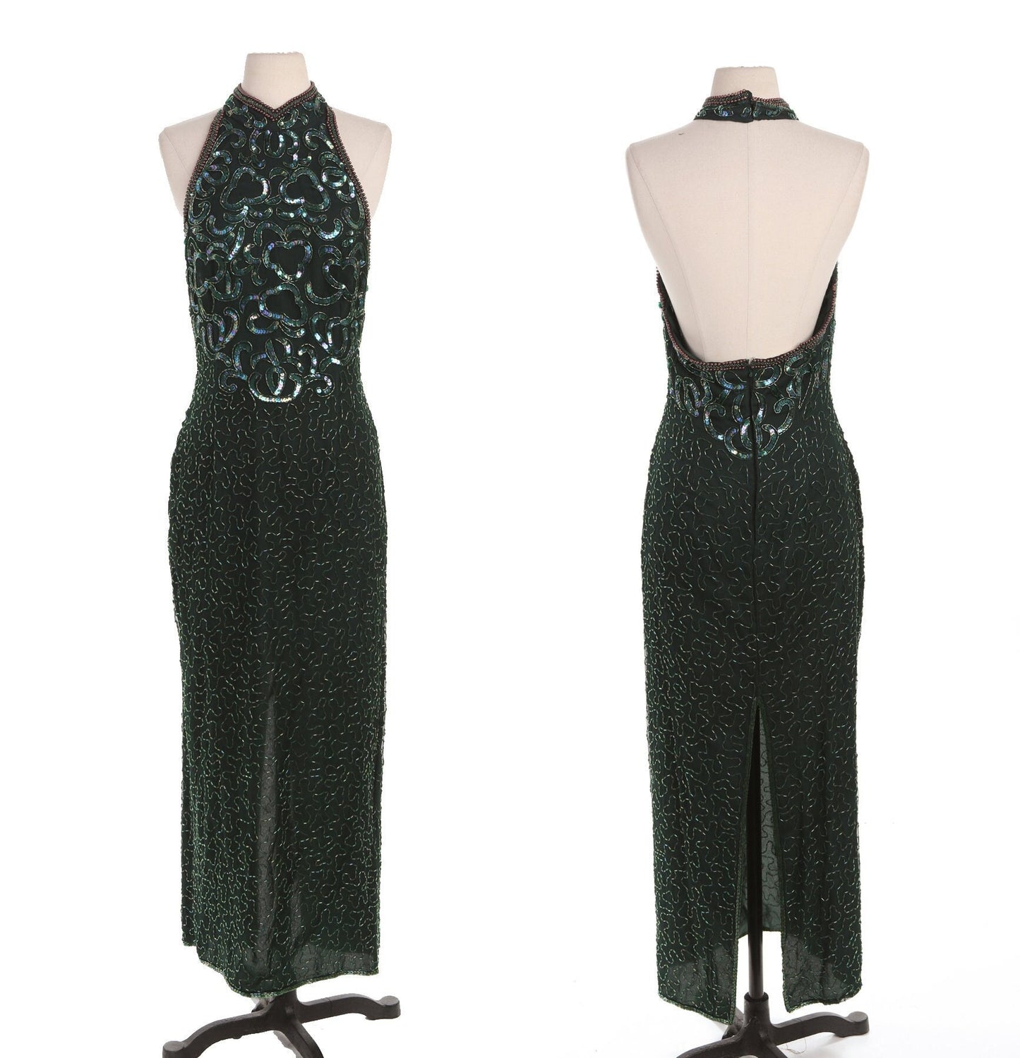 Vintage Women Black Long Sequin Dress - Era 80's - 90's