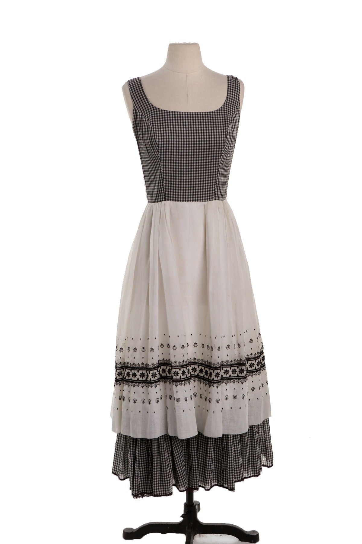 Vintage Women White and Black Plaid Summer Dress - Era 50's - 60's