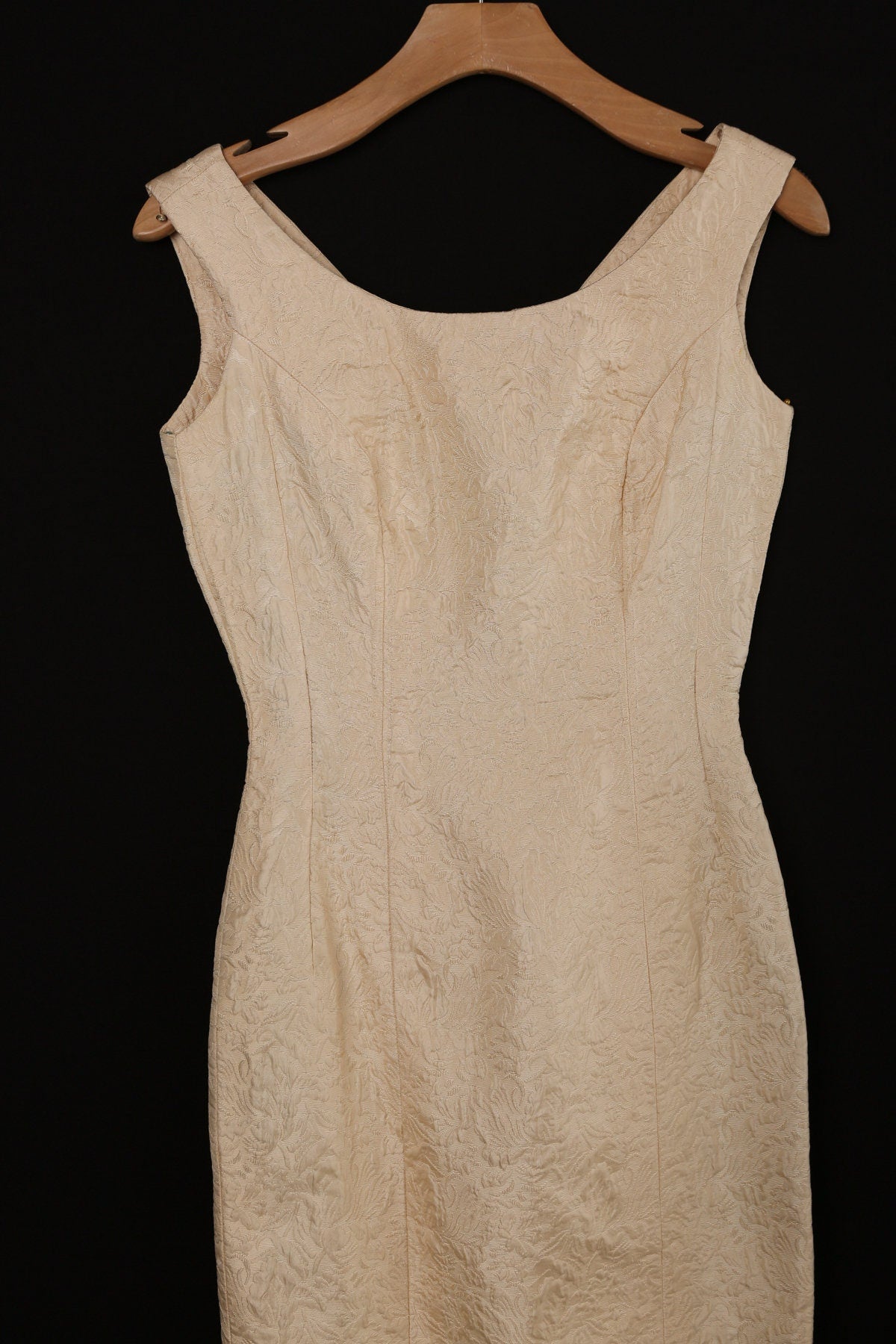 Vintage Women Light Brown Brocade Evening Dress - Era 50's - 60's