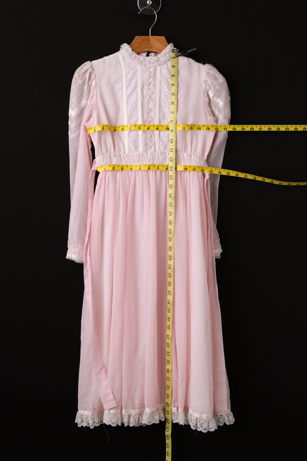 Vintage Pink Prairie Dress - Long Sleeve - Era 70's to 80's