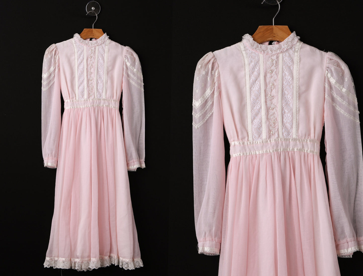 Vintage Pink Prairie Dress - Long Sleeve - Era 70's to 80's