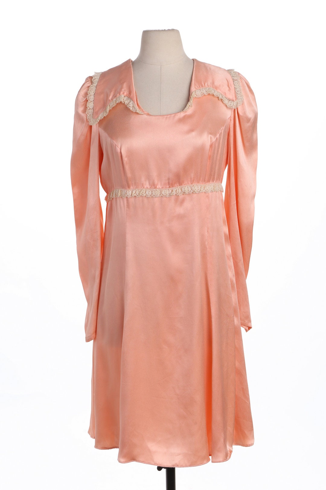 Vintage Pink Satin Casual Dress - Era 60's - 70's