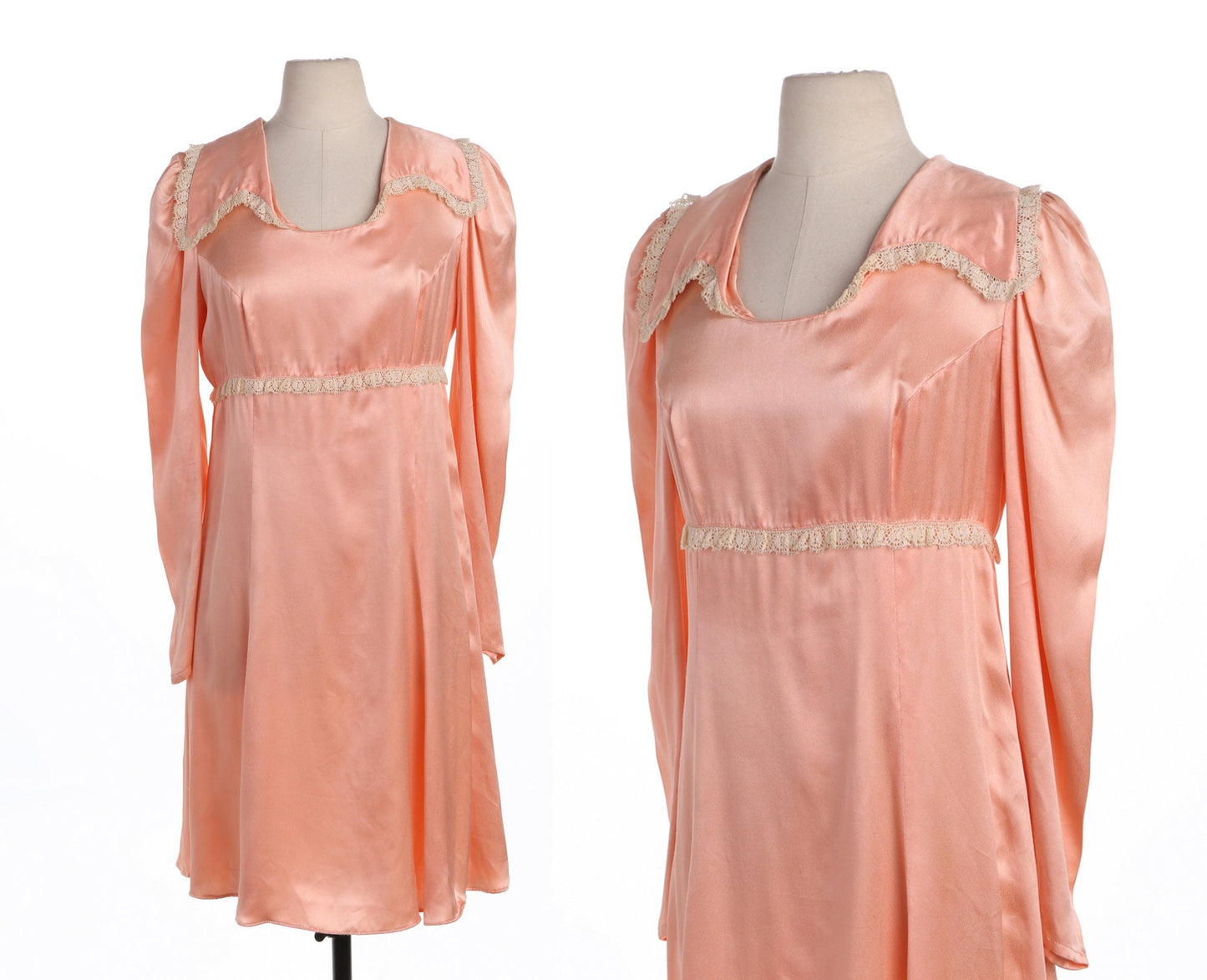Vintage Pink Satin Casual Dress - Era 60's - 70's