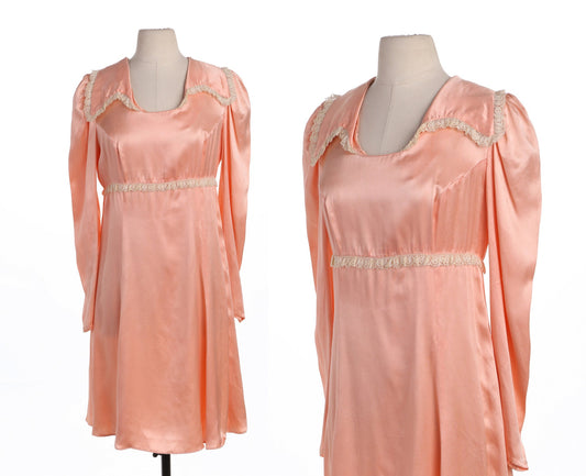 Vintage Pink Satin Casual Dress - Era 60's - 70's