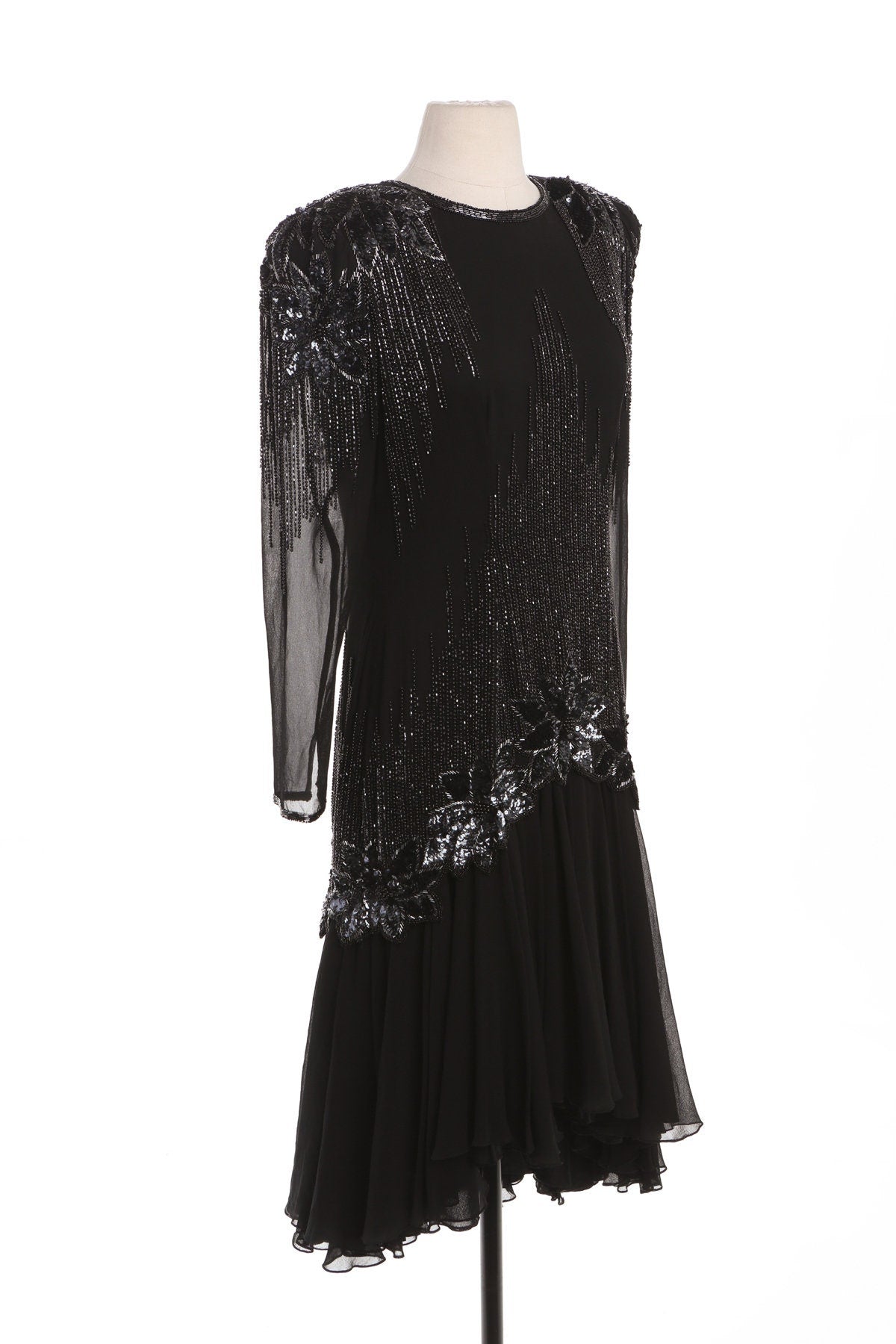 Vintage Black Sequin Evening Dress - Era 80's - 90's
