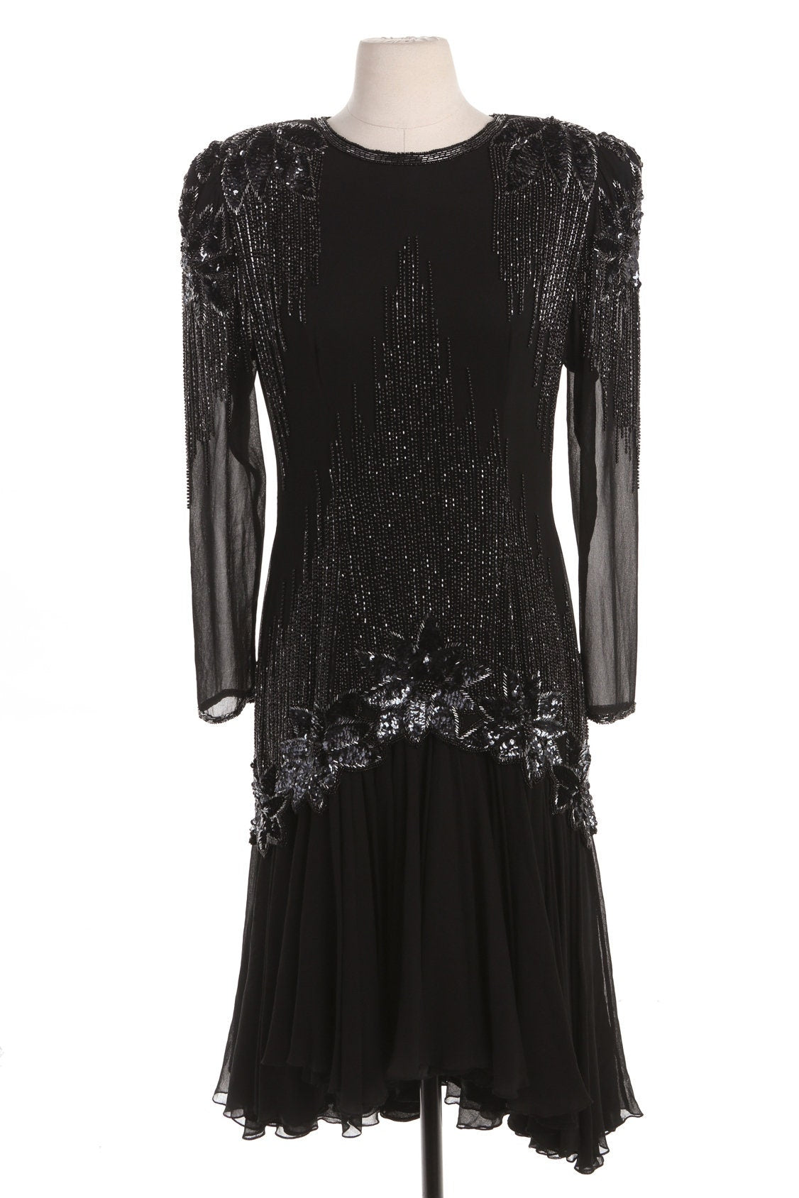 Vintage Black Sequin Evening Dress - Era 80's - 90's